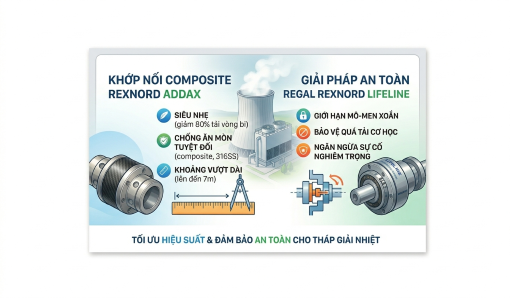 Hệ thống truyền động tháp giải nhiệt: Đột phá với khớp nối Composite Rexnord Addax và giải pháp an toàn LifeLine