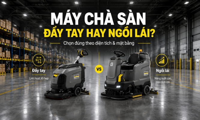 Máy chà sàn đẩy tay hay ngồi lái?
